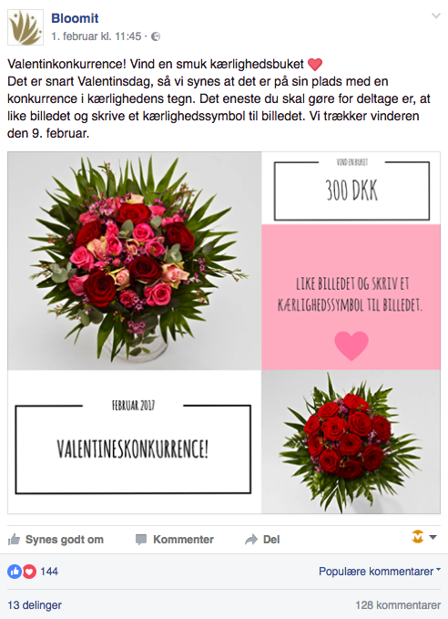 Bloomits Facebook-konkurrence i forbindelse med Valentinsdag