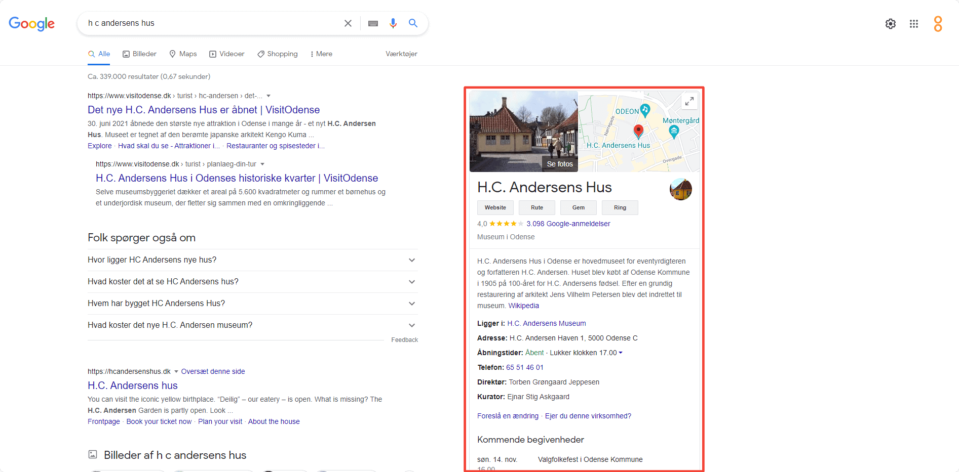 Screenshot af Google my business