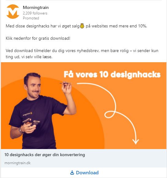 Screenshot af et Morningtrain opslag på LinkedIn