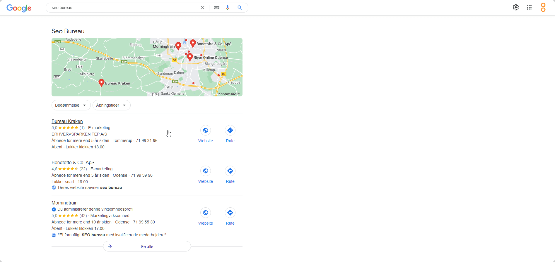Screenshot af Google my business